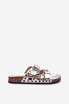 Decorated Women's Slippers With Buckles S.Barski MY121 Silver