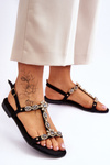 Women's Suede Sandals With Stones Black Calabrio