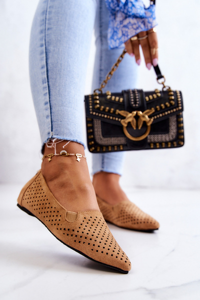 Women's openwork ballerinas Slip-on Camel Rosario