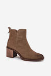 Women's ankle boots made of natural suede with heel Sergio Leone BT25321-S khaki