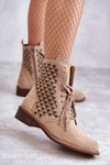 Botki Sznurowane Zamsz Beżowe Nicole 2751