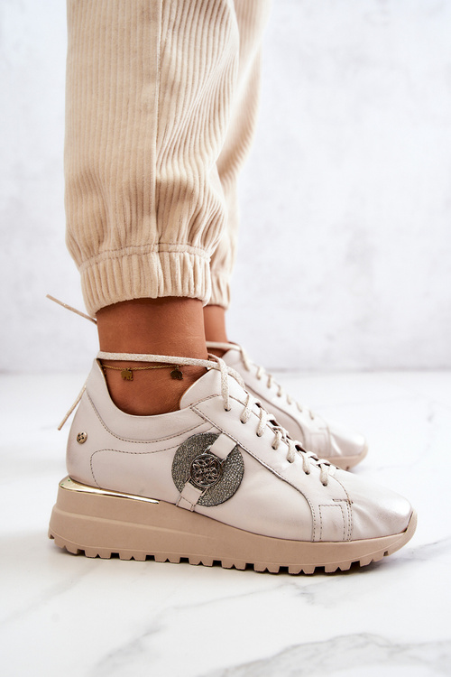 Leather Sport Shoes On Wedge Maciejka 05492-04 Beige