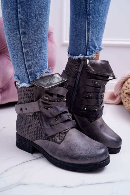 Women's Flat Heel Booties Warm Grey Debra