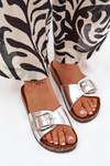 Women's Cork Platform Slippers With Buckle Silver Vianara
