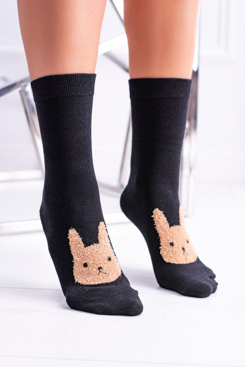 Ladies' Socks Black with Bunny