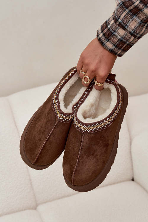 Snow boots slippers with platform with embroidery Brown Tamilda