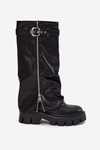 Insulated boots with turned collar buckle and silver zipper Black Armena