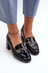 Black Patent Low Heel Court Shoes with Decoration Makki