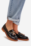 Lacquered Leather Elegant Loafers On Flat Heel S.Barski LR51-768A Black