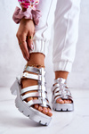 Leather Sandals With Straps Silver Minorite