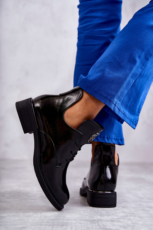 Laquered Lace-up Boots With Cutouts Black Fabiana