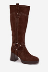 Warm women's heeled boots with stitching chocolate Alessara