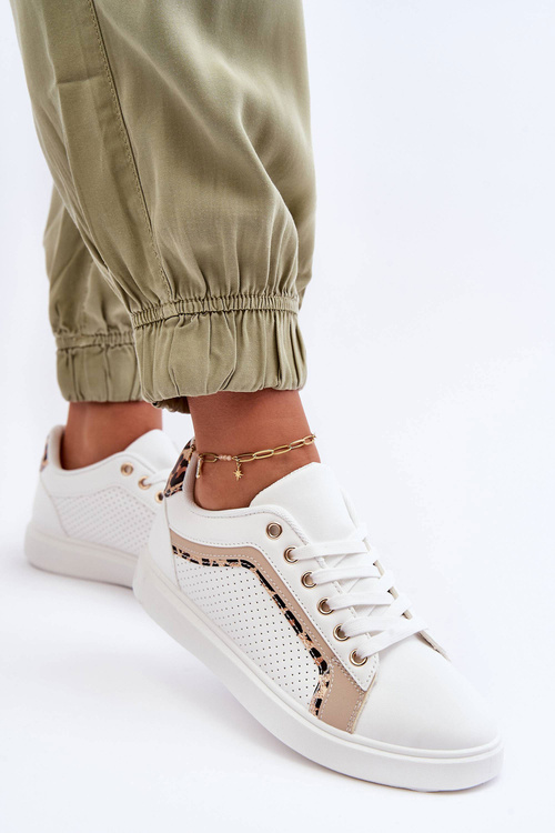 Buty Sportowe Klasyczne Damskie Biało-Beżowe Amaranti 2086