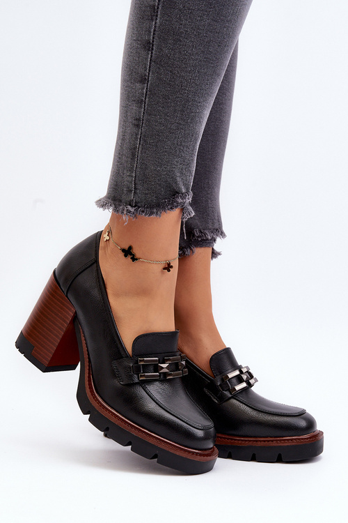 Pumps on Chunky Heel with Ornament Black Oradna