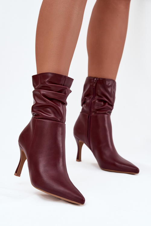 Women's ankle boots on heel with ruched shaft zipper Bordeaux Ulisse