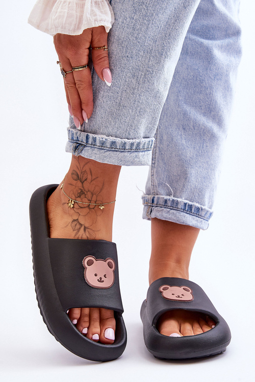 Light Women's Foam Slippers With Teddy Bear Black Lia