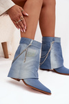 Women's block heel ankle boots with chain denim Ilyana