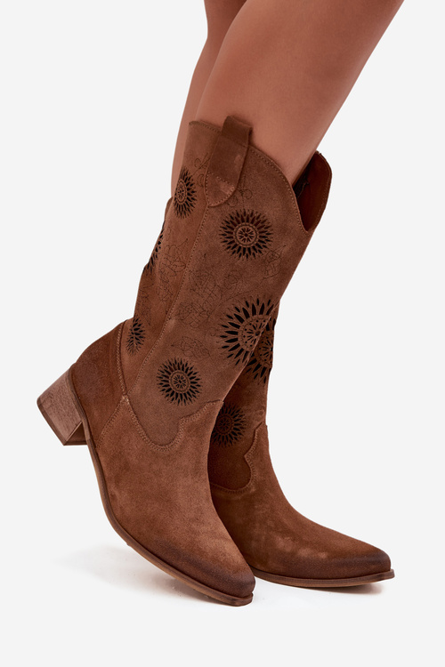 Open Women's Boots Made of Natural Suede on Block Zazoo 3793 Brown