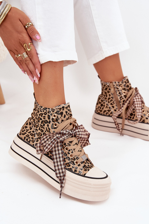 Women's Sneakers With Ribbon And Zipper On Platform Panther Mavara