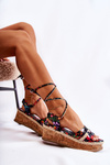 Women's Tied Sandals Espadrilles With Flowers Black Lamour