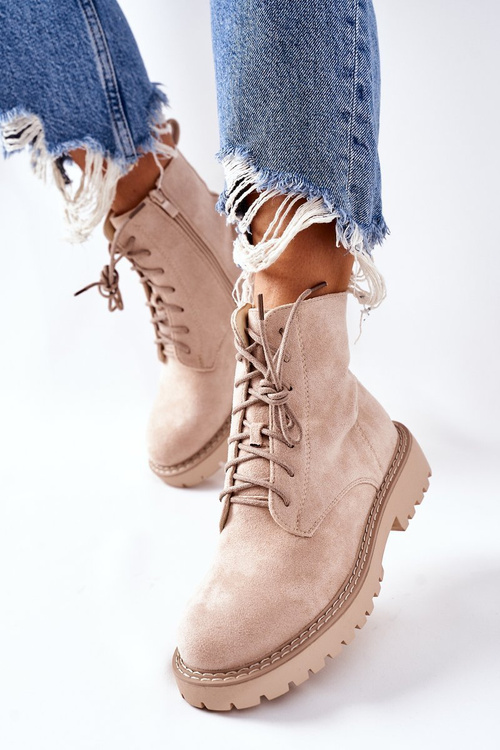 Suede Zipper Boots Beige Belados
