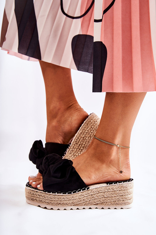 Women's Slippers On A Wedge With A Bow Black Tayla