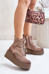 Suede Women's Platform And Wedge Ankle Boots Insulated Beige Zazoo 60499