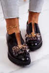 Półbuty Skórzane Z Ozdobą Czarne Cindy
