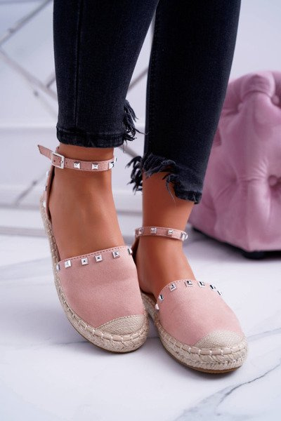 Pink Suede Espadrilles Ballerinas with Studs Tatiana
