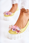 Leather Ballerinas On A Platform With Colorful Ornament Yellow Ladette