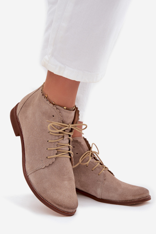 Suede Flat Heel Ankle Boots Cappuccino Zazoo 4078
