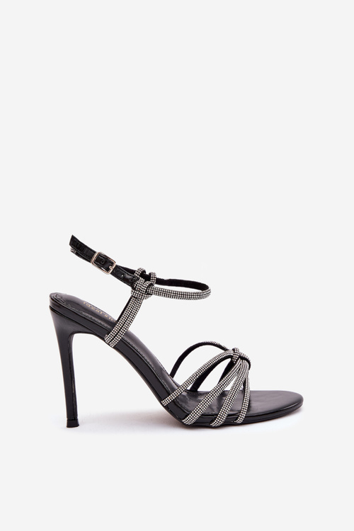Women's High Heel Sandals with Straps and Rhinestones Black Tanelle