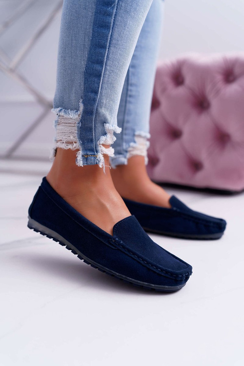 Women's Suede Leather Moccasins Navy Blue Tenzion