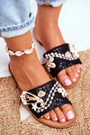 Women's Flip Flops with Shells Black Spain