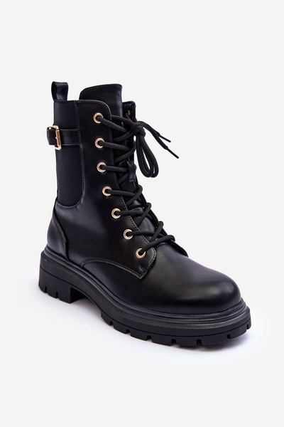 Botki Workery Damskie Skóra Czarne BM91