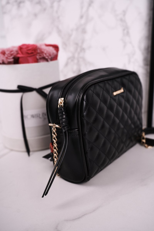 Torebka Listonoszka MONNARI BAG0200-M20 Pikowana Czarna Błyszcząca