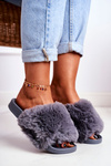 Women's Slides With Fur Grey Sensitive