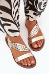 Ladies leather sandals on flat heel Zazoo 3688 gold