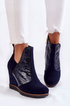 Suede Crocodile Wedge Boots Navy blue Alda