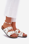 Women's Slippers On Cork Sole With Buckles And Embellishments White Efadelis