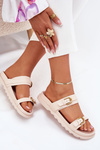 Women's sandals with straps and gold buckles light beige Selana
