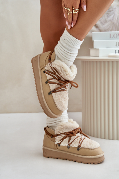 Low Snow Boots On Platform With Fur D.Franklin Beige DFSH370011