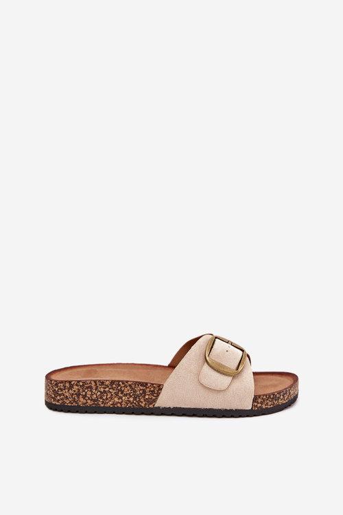 Women's sandals with buckle on cork platform beige Zavira