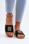 Flat Women's Sandals with Weave and Decoration Black Omenna