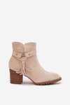 Women's ankle boots with heels with fringes light beige Rosabella