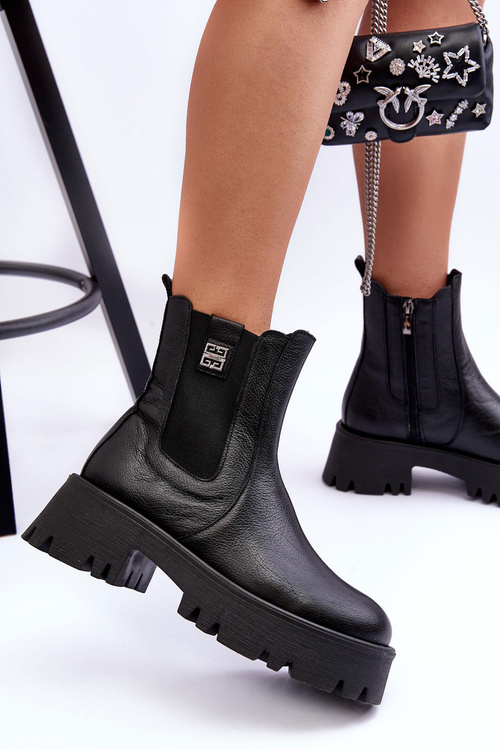 Leather Ankle Boots On Massive Platform Black Lisencca