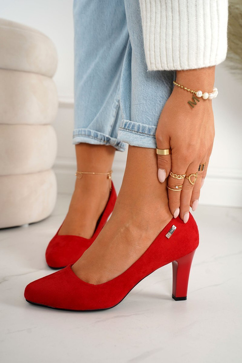 Classic Women's Pumps On A Block Heel Suede Red Eleanor