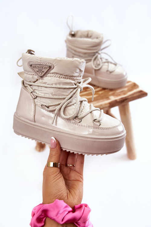 Warm Lace Up Snow Boots Beige Colina