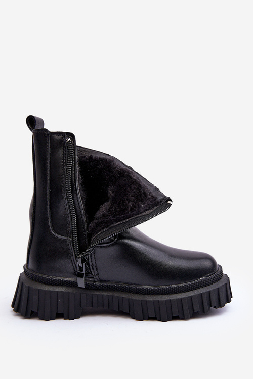 Girls' Heeled Ankle Boots Decorated with Rhinestones Black Adelie