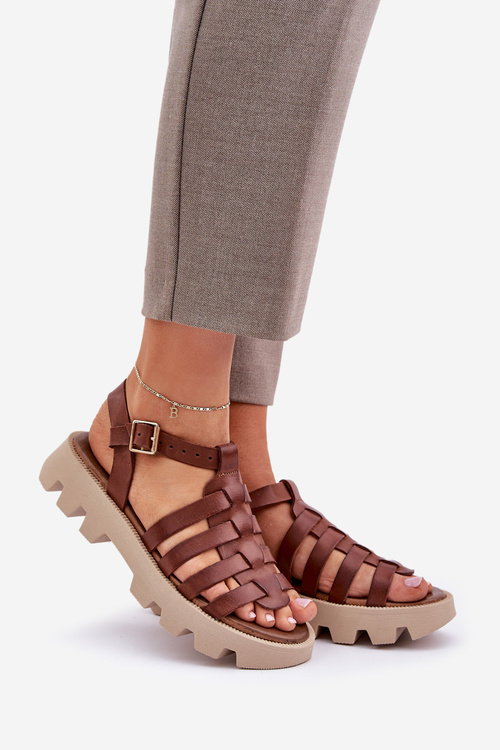 Sandały Damskie Skóra Naturalna Brązowe Zazoo 3695